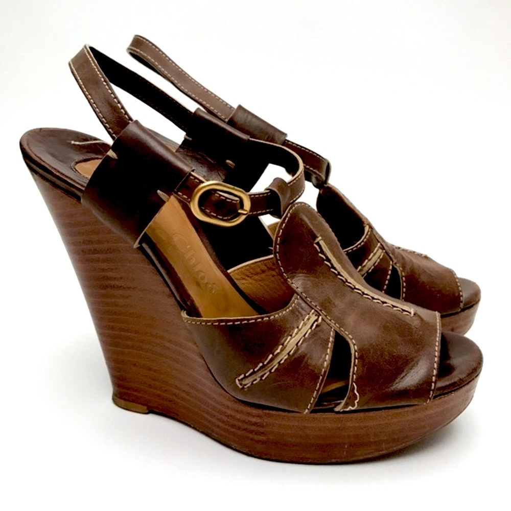 Chloe Saturnia Brown Calf Wedge size 38
